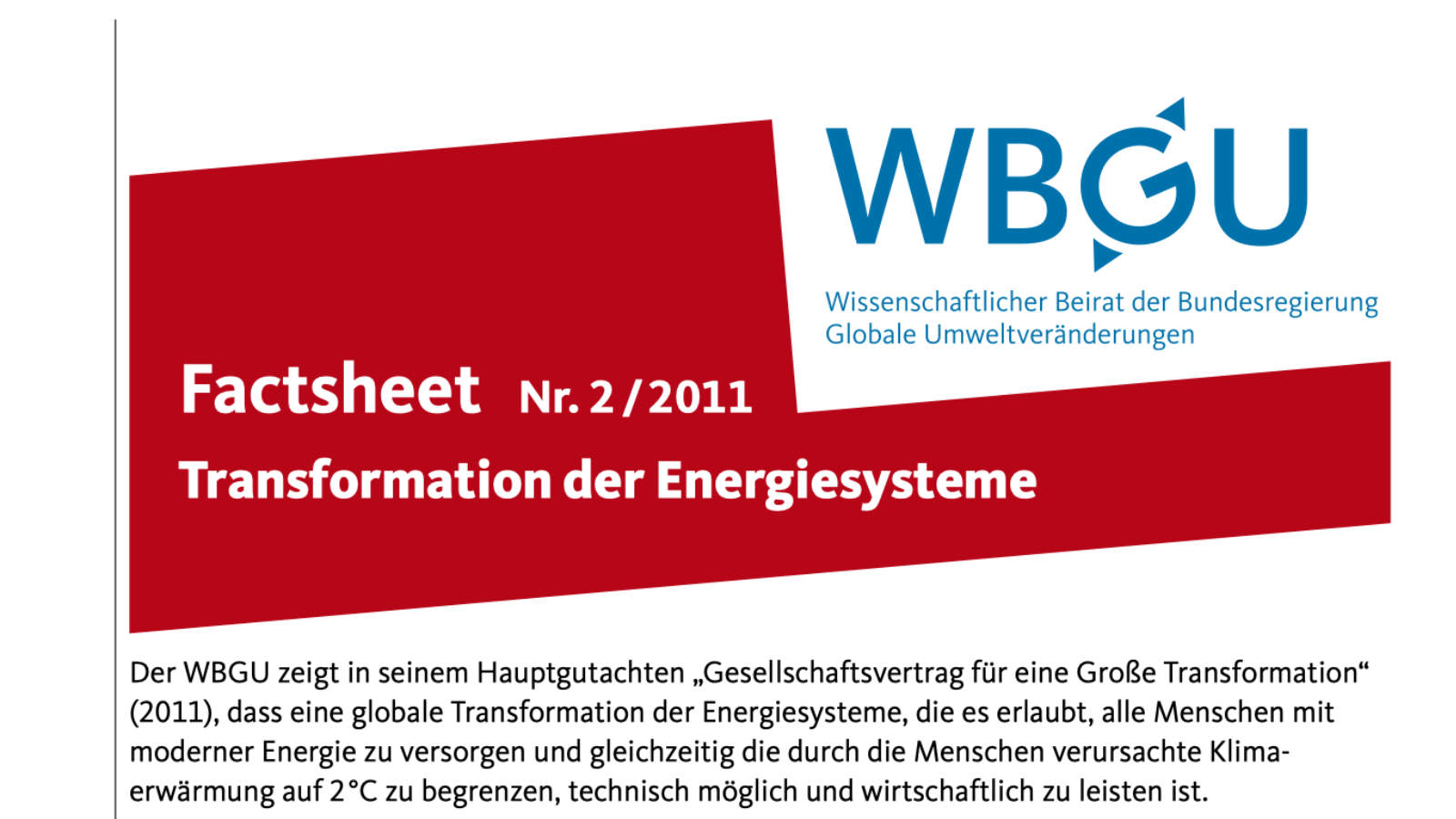 Factsheet: Transformation der Energiesysteme