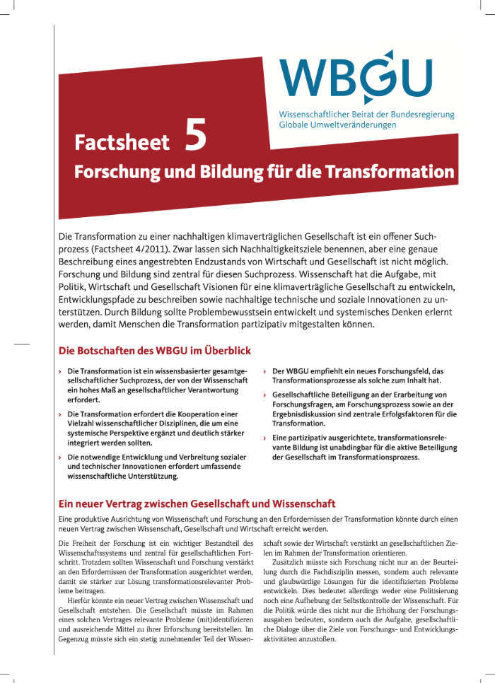 Factsheet: Forschung und Bildung für die Transformation