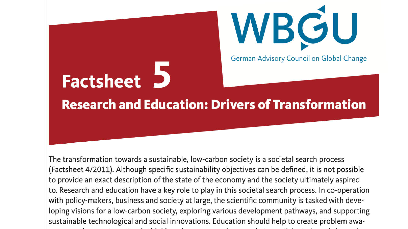 Factsheet: Research and Education - Drivers of Transformation