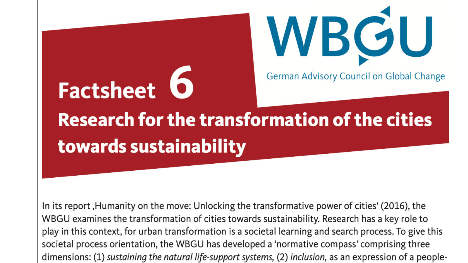 Factsheet: Research for the transformation of the cities towards sustainability