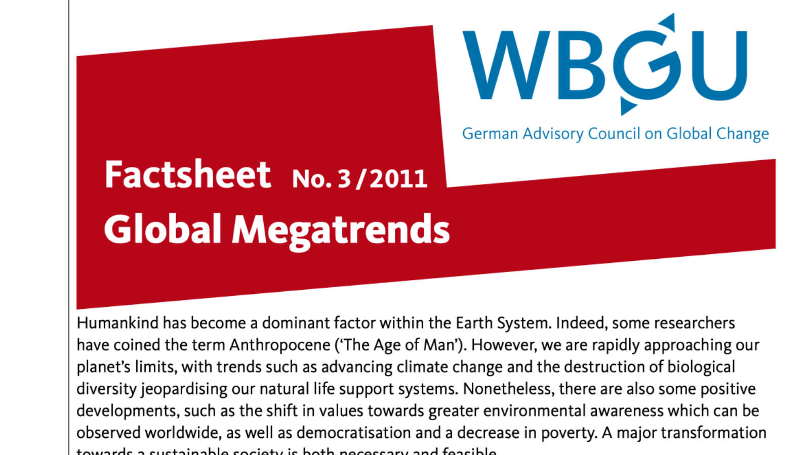 Factsheet: Globale Megatrends